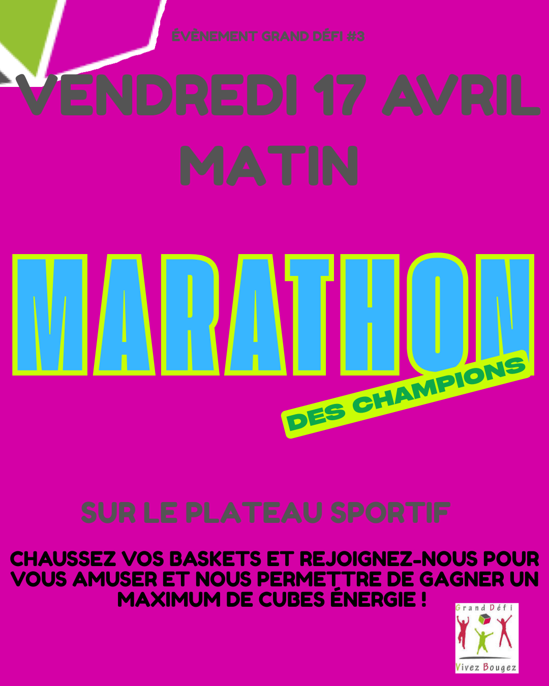 G D V B | 1 Cube énergie = 15 minutes continues d'activité physique